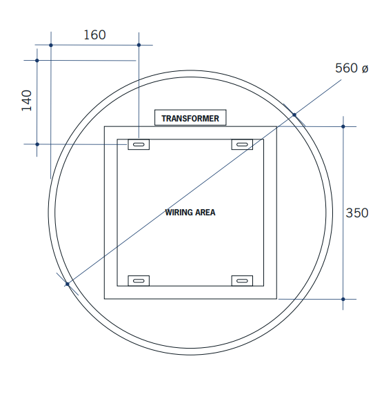 Thermogroup Round Backlit Mirror 600x600x43mm with Demister, Warm Lighting