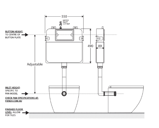 Fienza R&T Inwall Cistern For Floor Mnted / Wall Faced Pan