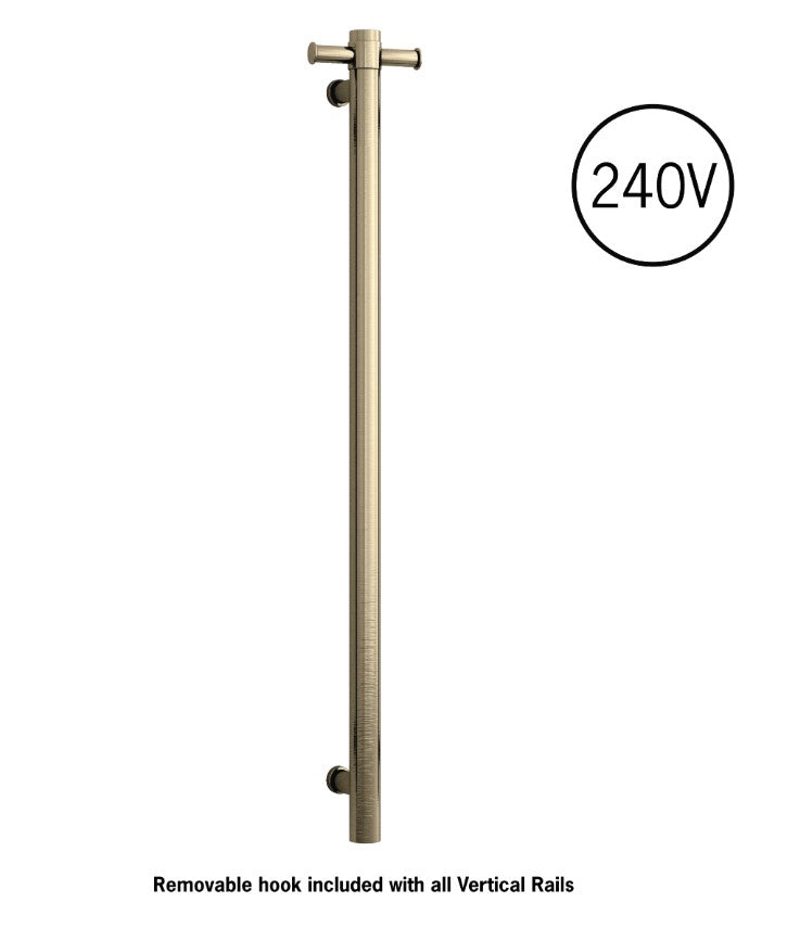 Thermogroup Thermorail Vertical Round 240Volt Heated Towel Rail, Brushed Brass