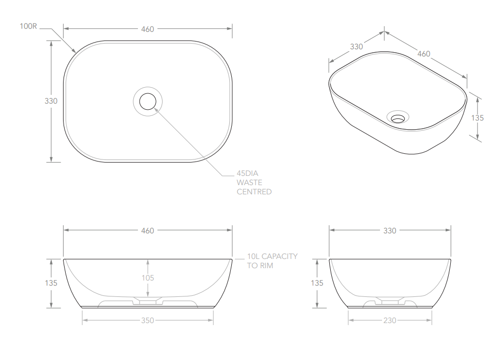 Adp Stadium Above Counter Basin, Matte White