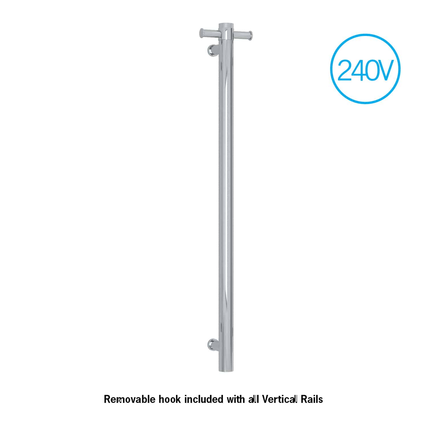 Thermogroup Thermorail Vertical Round 240Volt Heated Towel Rail, Polished Stainless Steel