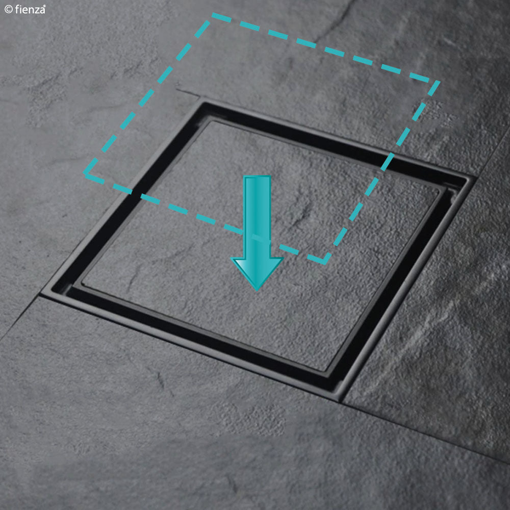 Fienza Floor Waste 100mm Square Tile Insert 88mm Outlet, Matte Black
