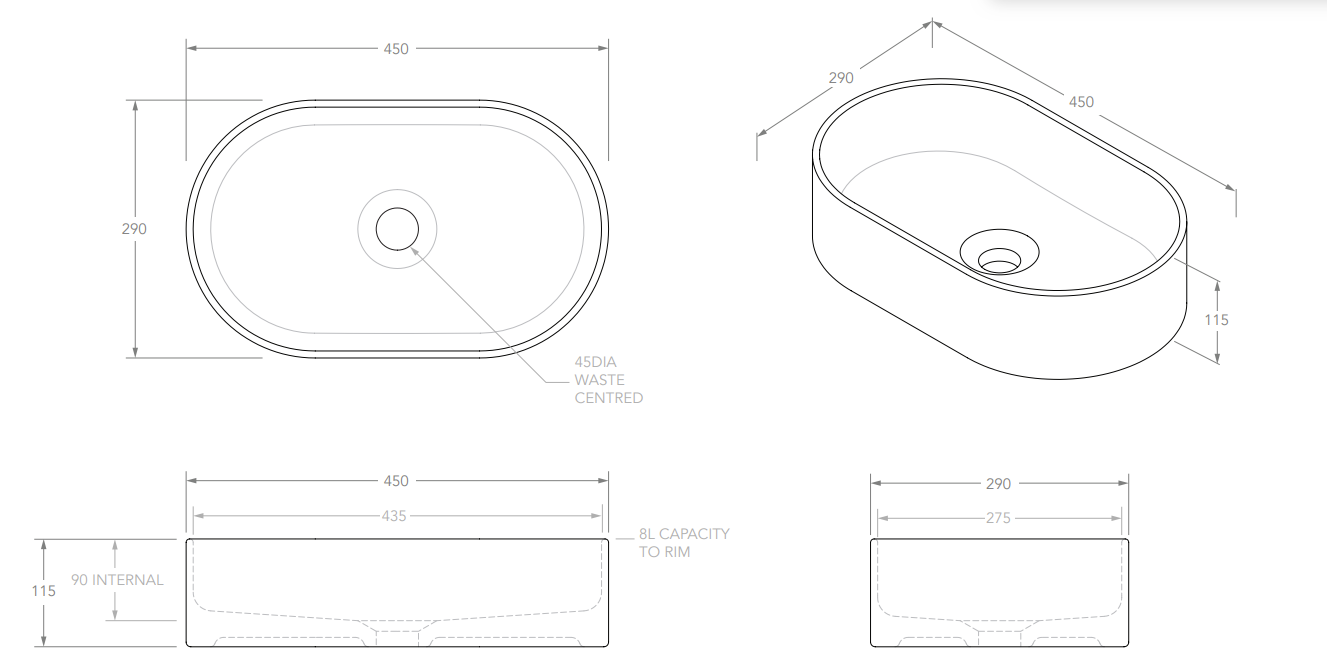 Adp Patty Above Counter Basin, Gloss White