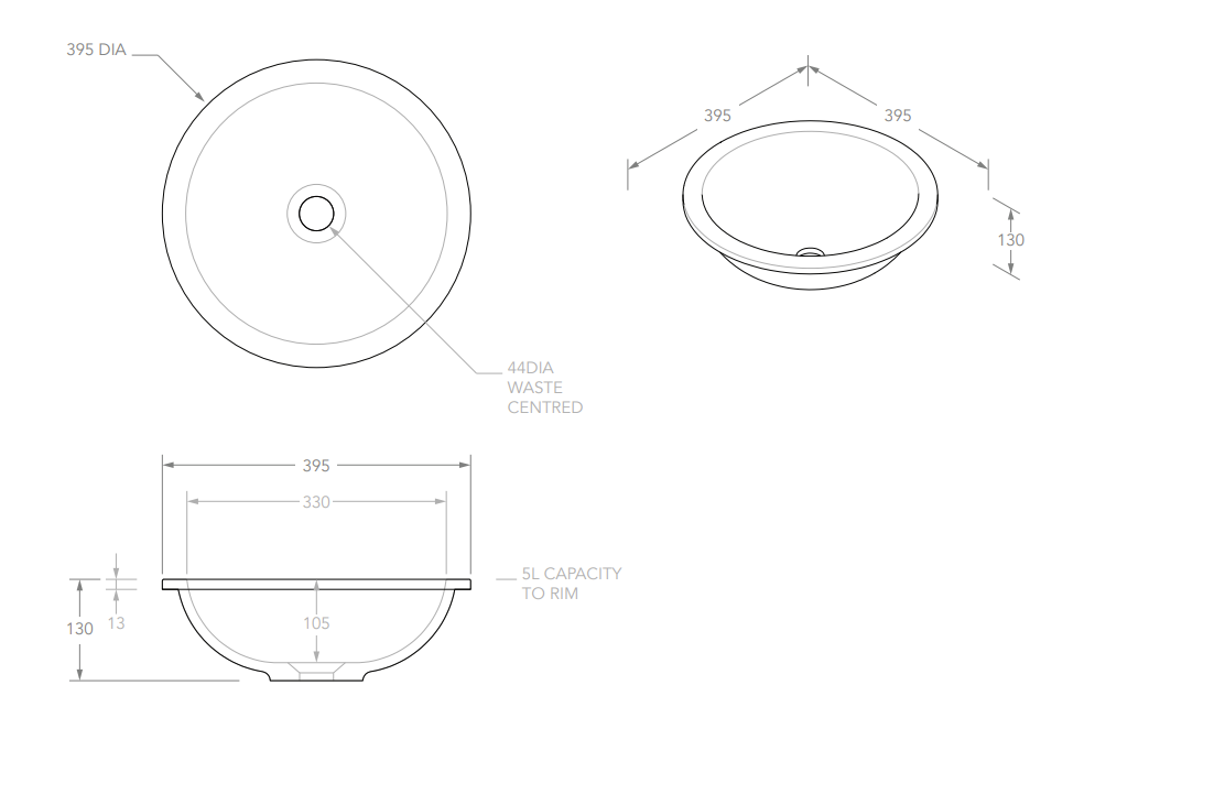 Adp Unity UnderCounter/Inset Basin, Gloss White