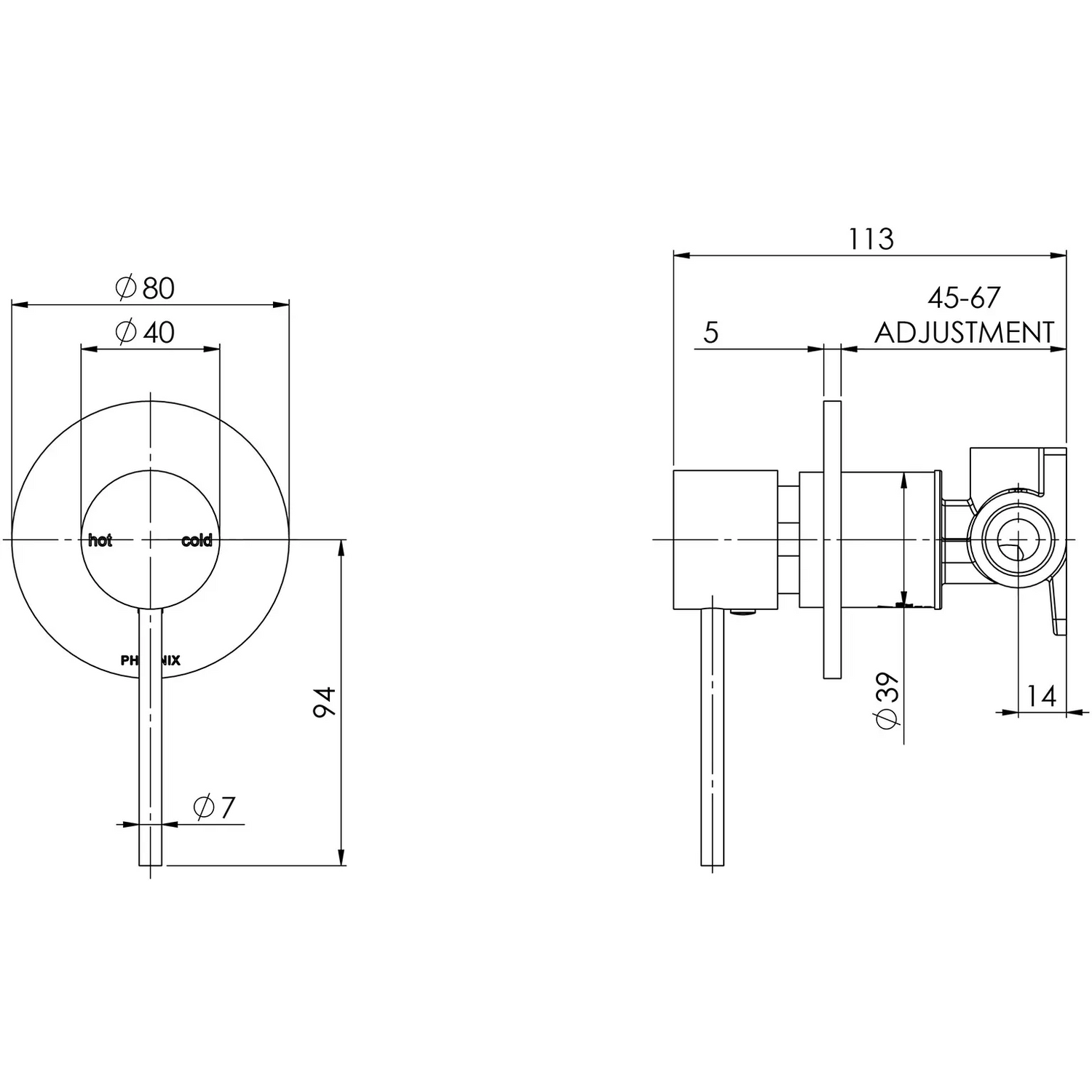 Phoenix Vivid Slimline SwitchMix Wall / Shower Mixer, Brushed Carbon