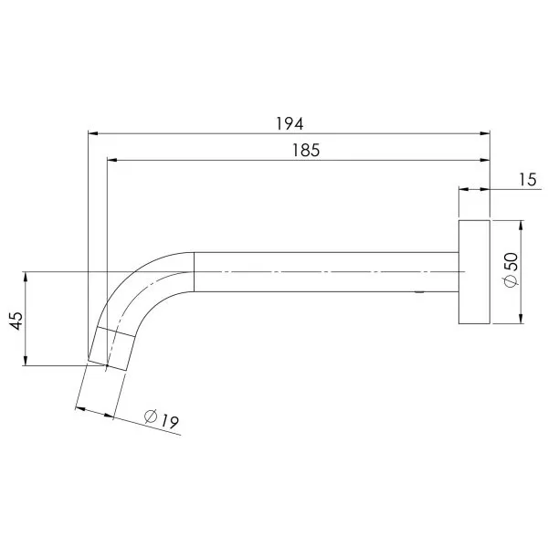 Phoenix Vivid Slimline Wall Basin Outlet 180mm Curved, Gunmetal