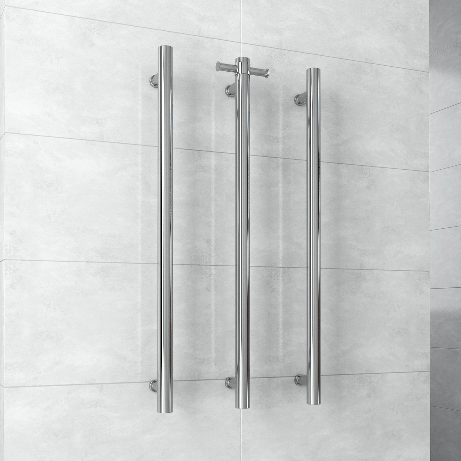 Thermogroup Thermorail Vertical Round 240Volt Heated Towel Rail, Polished Stainless Steel