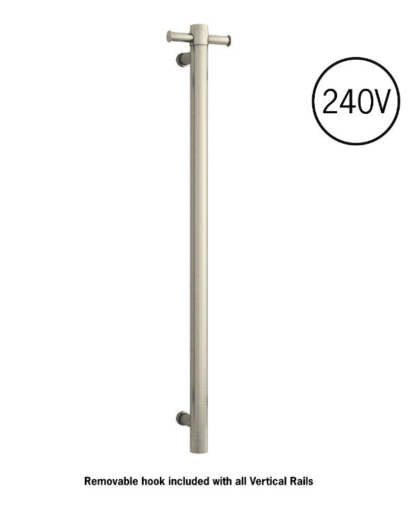 Thermogroup Thermorail Vertical Round 240Volt Heated Towel Rail, Brushed Nickel