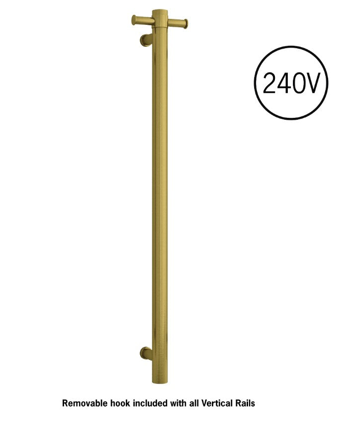 Thermogroup Thermorail Vertical Round 240Volt Heated Towel Rail, Brushed Gold