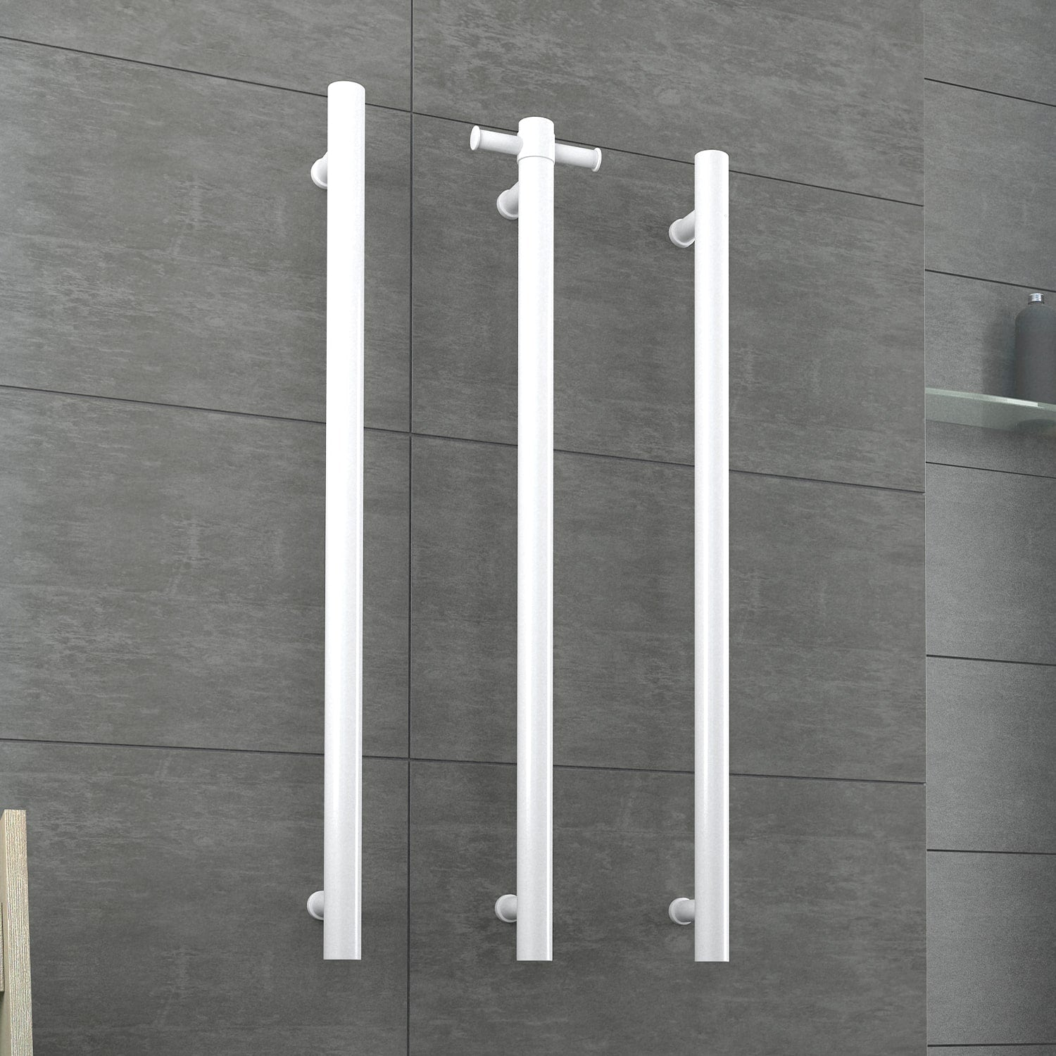 Thermogroup Thermorail Vertical Round 12Volt Heated Towel Rail, Satin White